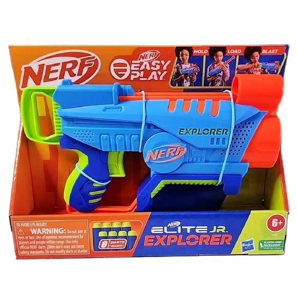 SOLD - 2x Hasbro Nerf Gun Easy Play Elite Jr Explorer Blaster with 8 Darts Toy - Picture 2 of 10